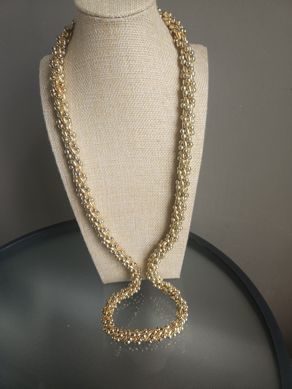 Title: Vintage NOS Two-Tone Statement Texture-Link Rope Necklace | 35" Long